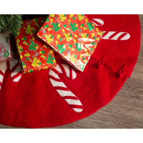 Wool Felt Candycane Design Tree Skirt