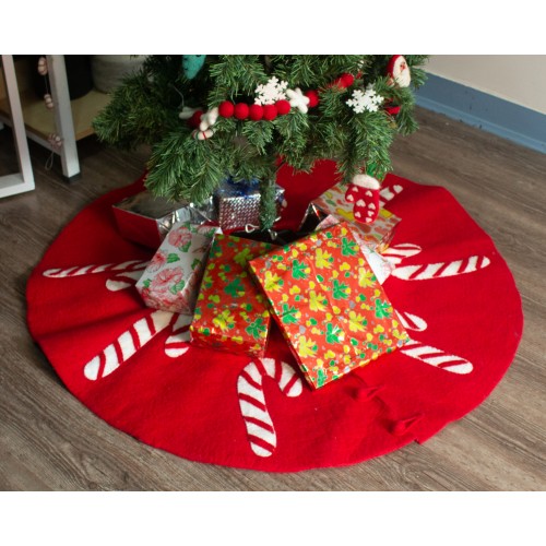 Wool Felt Candycane Design Tree Skirt