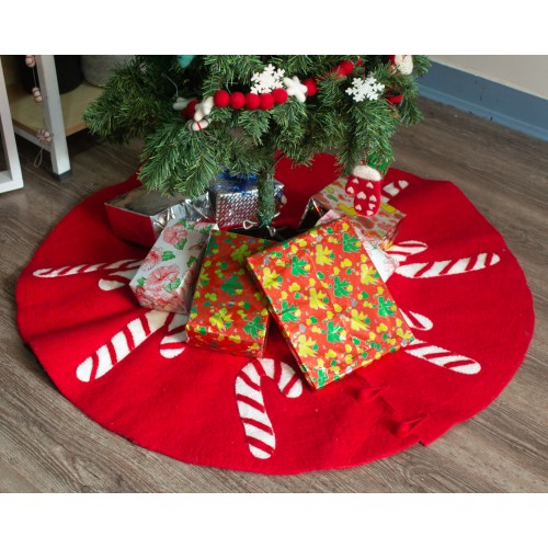 Wool Felt Candycane Design Tree Skirt