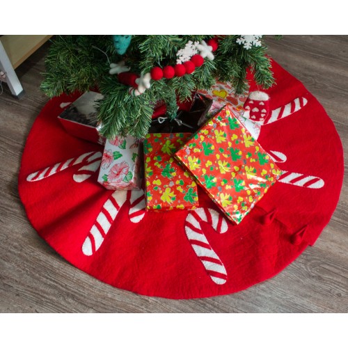 Wool Felt Candycane Design Tree Skirt