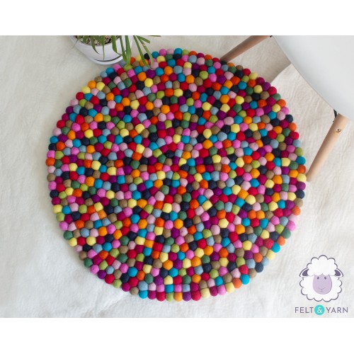 Fifteen color multicolor felt ball rug - Felt and Yarn