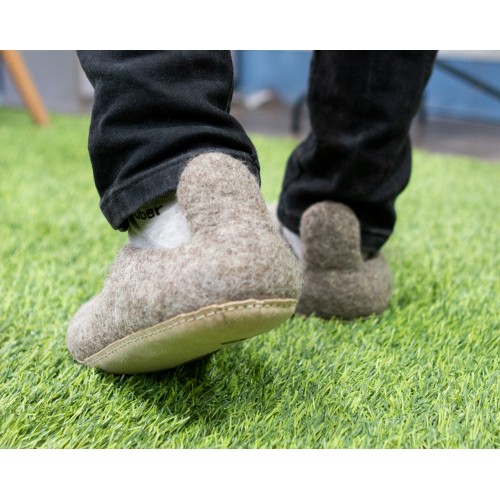 Marbled Brown Felt Slippers With Tail