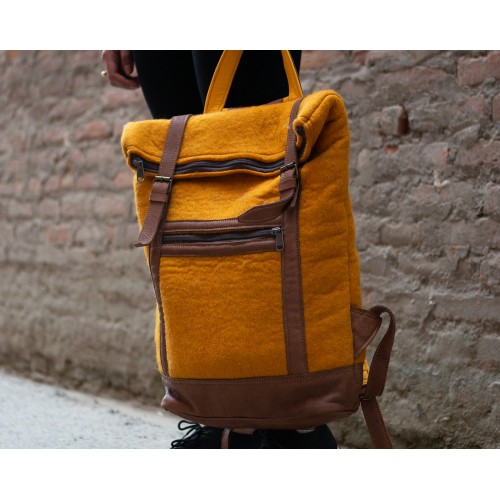 Handmade Wool Felt Backpack with Leather Strap