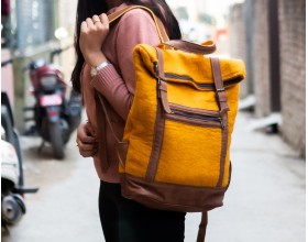 Handmade Wool Felt Backpack with Leather Strap - Felt and Yarn