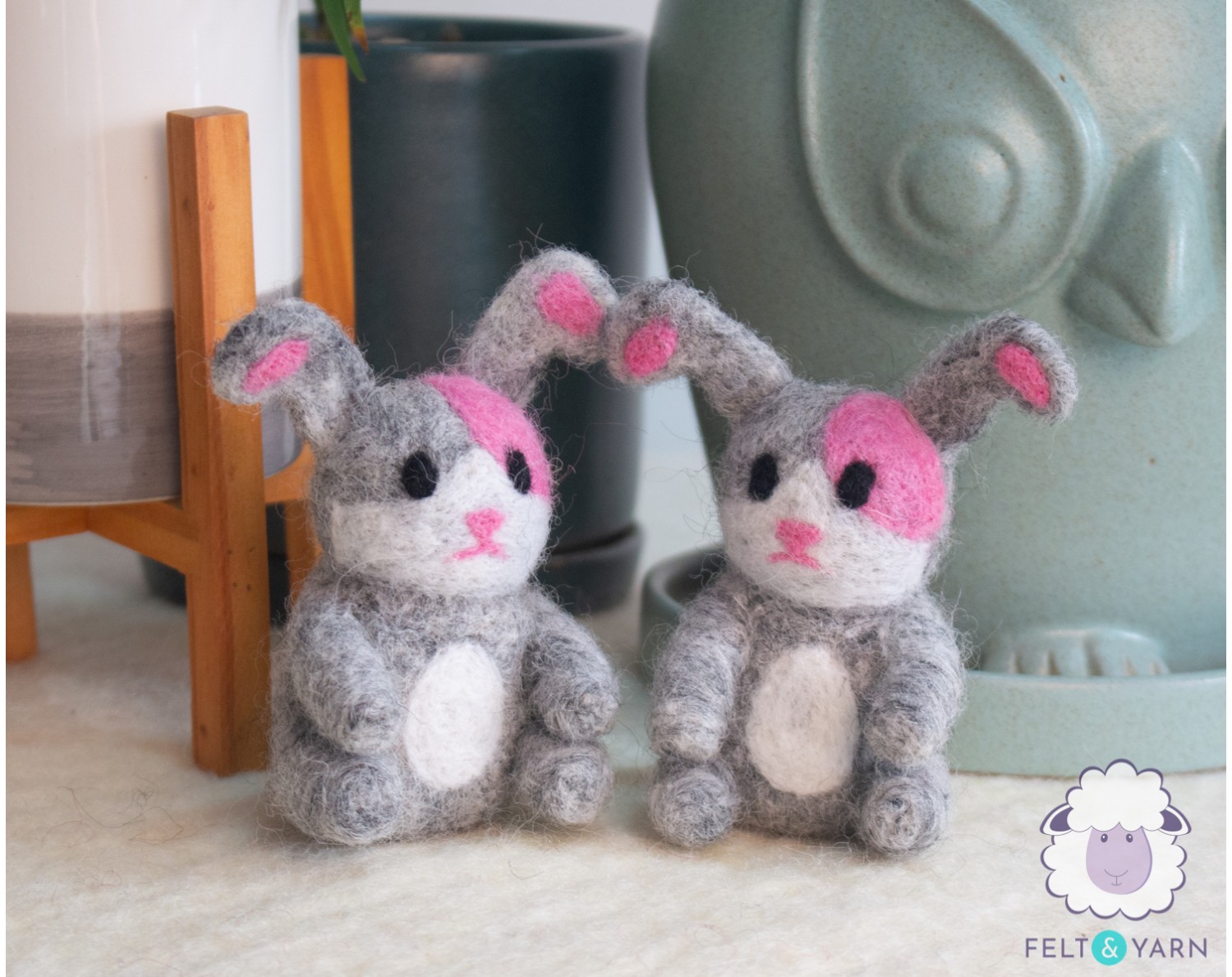 Cute Needle Felted Wool Bunny Felt and Yarn
