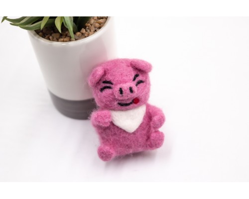 8cm Needle Felt Pig With Napkin