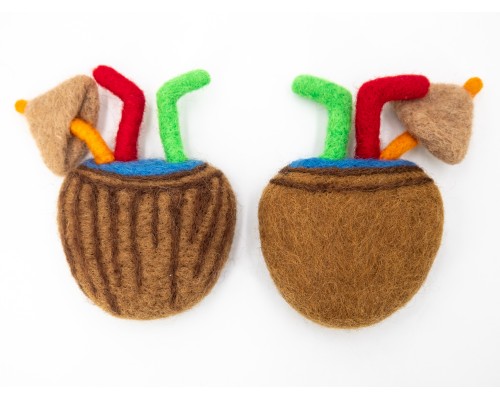 Handmade 12x9cm Wool Felt Coconut with Straws