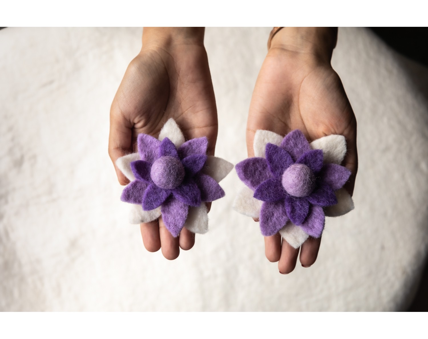 10cm Purple Handmade Sheet Flowers - Felt and Yarn