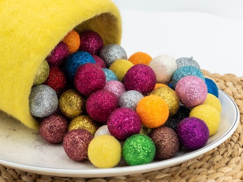 2.5cm Felt Glitter Balls | Wholesale Glitter Felt Balls