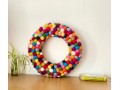 Handmade multicolored felt ball wreath