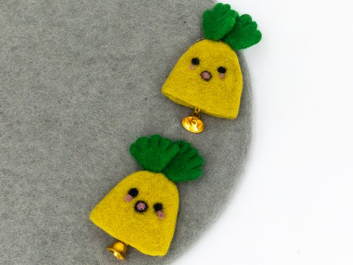 11x7cm Felt Yellow Bell Ornament - Felt and Yarn
