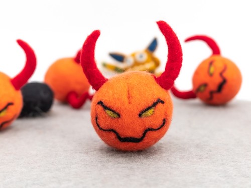 Felt Red Horn Devil Ornament - Felt and Yarn