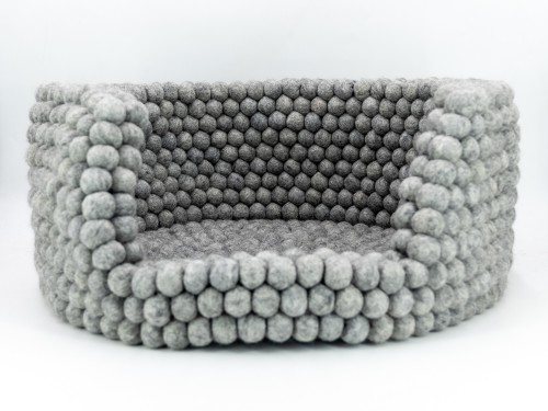 Grey Wool Felt Ball Bolster Dog Bed