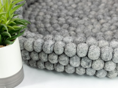 Grey Wool Felt Ball Bolster Dog Bed