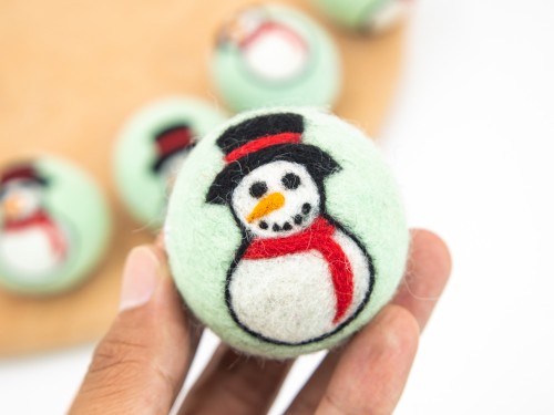 Wool Felt Ball with Snowman Design
