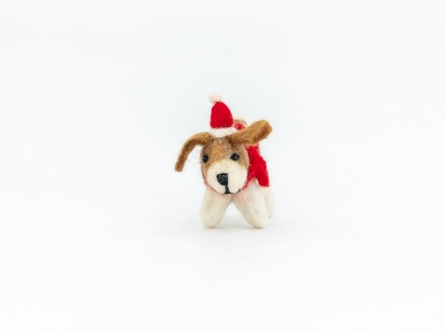 9cm Felt Dog Santa Hat with Red Scarf