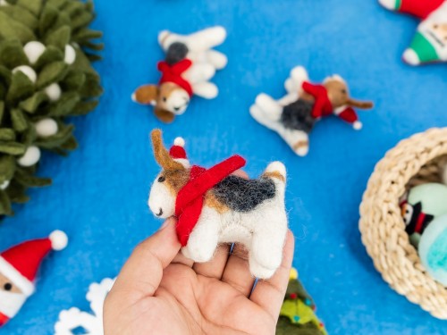 9cm Felt Dog Santa Hat with Red Scarf