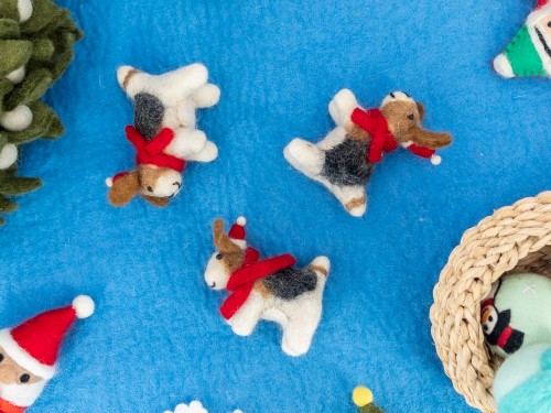 9cm Felt Dog Santa Hat with Red Scarf