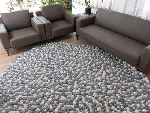 Blue Felt Pebble Rug