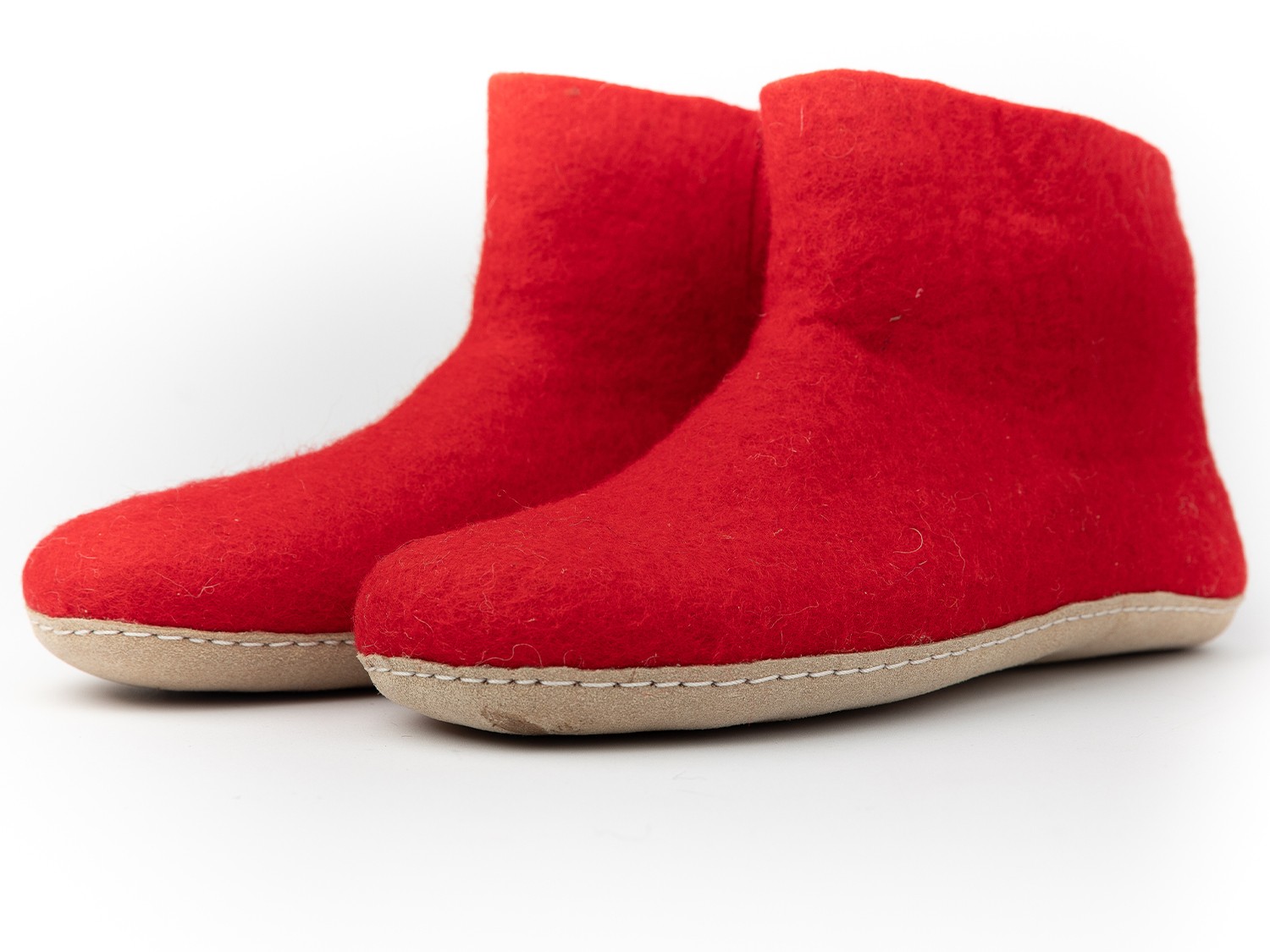 Red Felt Wool Boots with Suede Soles