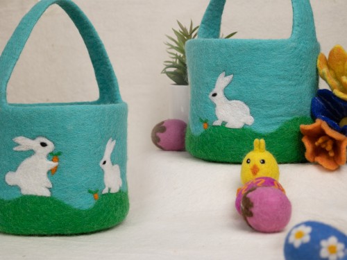 15cm Felt Easter Basket with 5pcs Easter Egg
