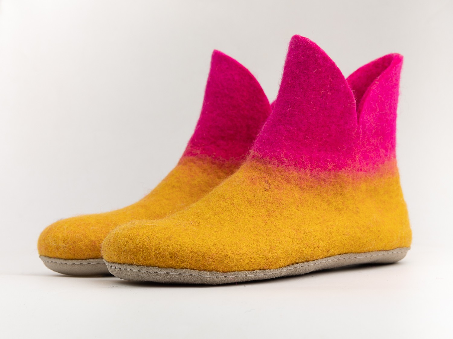 Pink and Yellow Felted Woolen Full Boots
