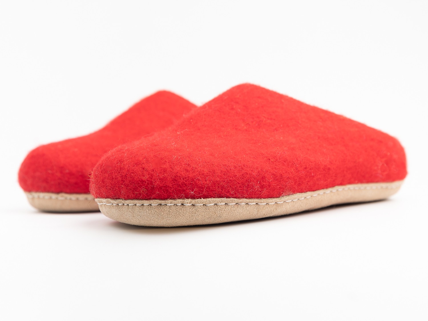 Red 100% Wool Felt Slippers