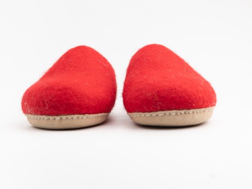 Red 100% Wool Felt Slippers
