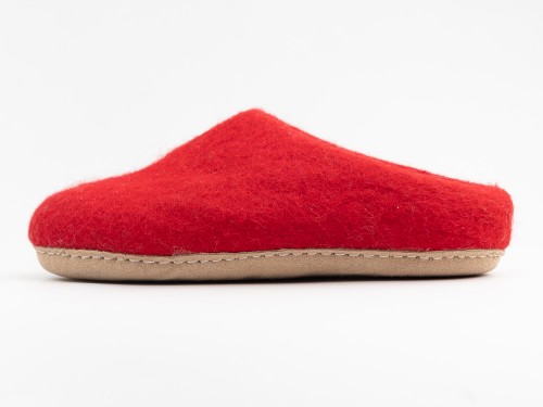 Red 100% Wool Felt Slippers