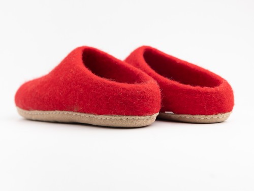 Red 100% Wool Felt Slippers