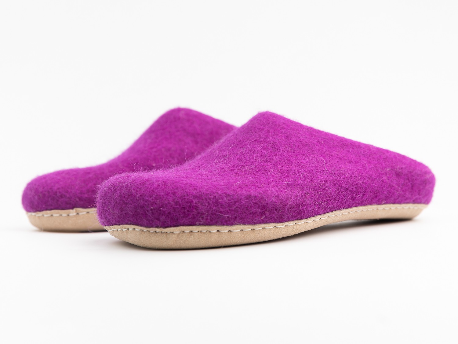 Purple Wool Felt Unisex Slippers