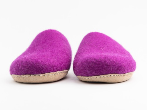 Purple Wool Felt Unisex Slippers