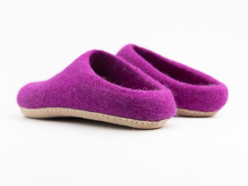 Purple Wool Felt Unisex Slippers