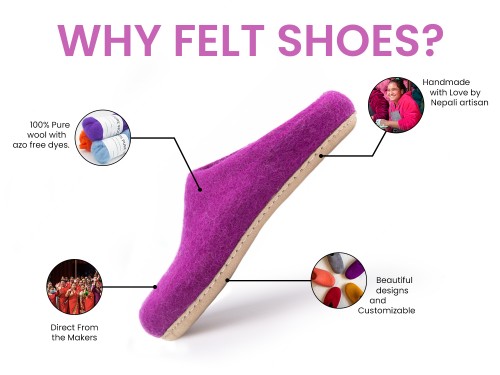 Purple Wool Felt Unisex Slippers