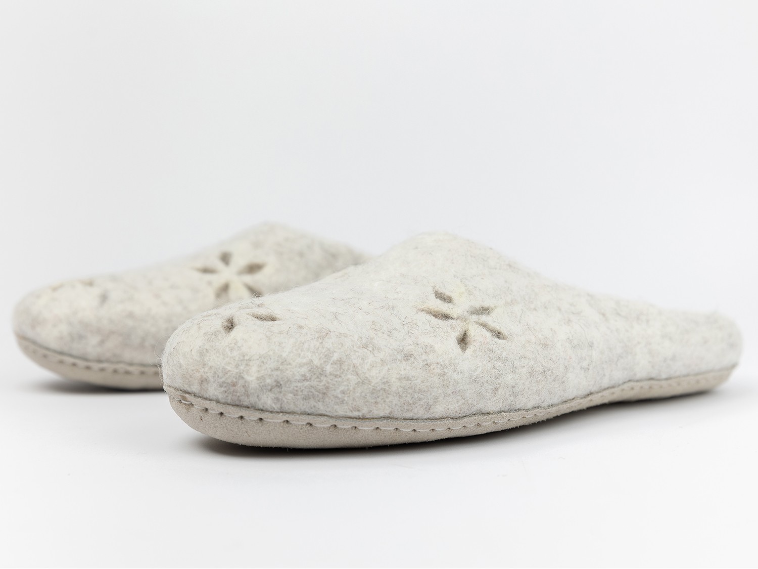 Light Grey Boiled Wool Slippers for House