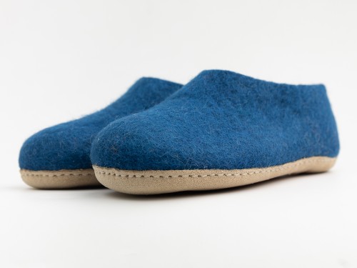 Blue Wool Felt Ankle Shoes