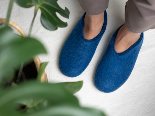 Blue Wool Felt Ankle Shoes