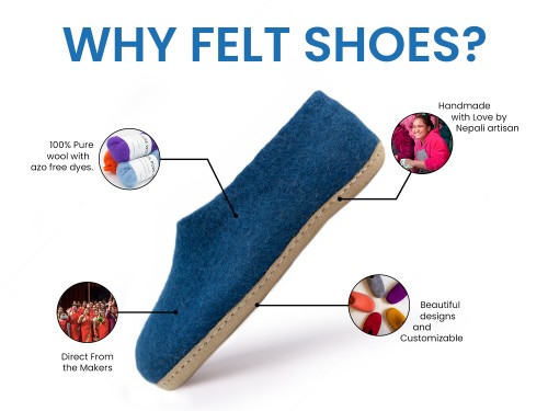 Blue Wool Felt Ankle Shoes