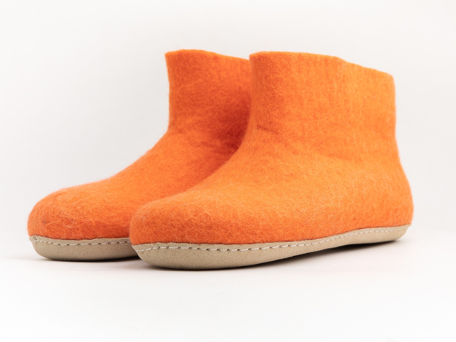 Orange Felt Slipper Boots with Suede Soles