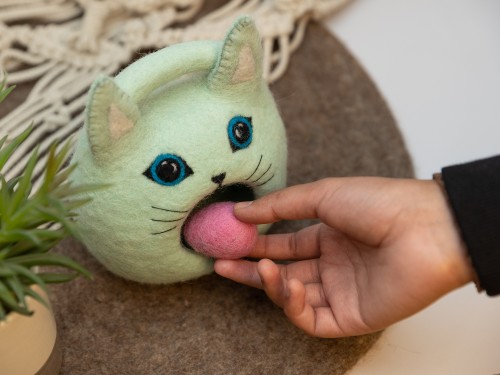 Small Wool Felted Cat Easter Basket
