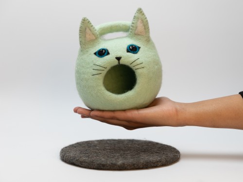 Small Wool Felted Cat Easter Basket