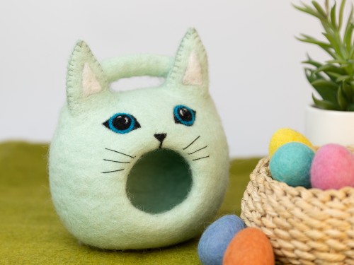 Small Wool Felted Cat Easter Basket