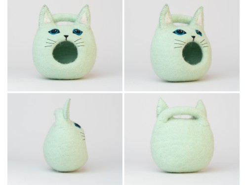 Small Wool Felted Cat Easter Basket