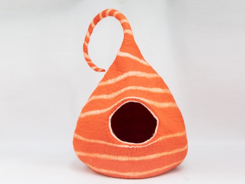 Felt Orange Tendril Striped Cat Cave