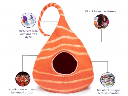Felt Orange Striped Tendril Cat Cave Features