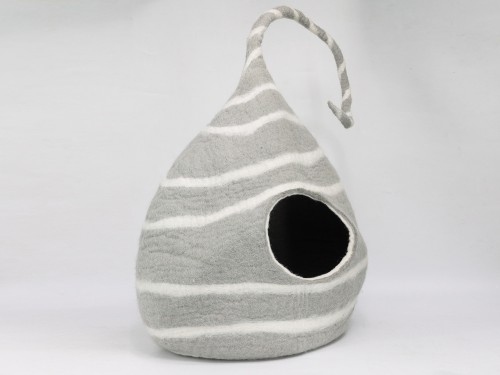 Felt Gray Tendril Striped Cat House Side