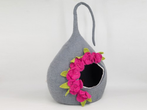 Felt Cat House with Flowers - Side