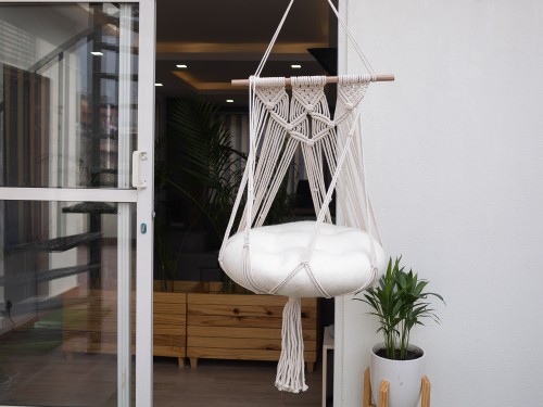 Cat Macrame Hammock Bed with Wool Cushion