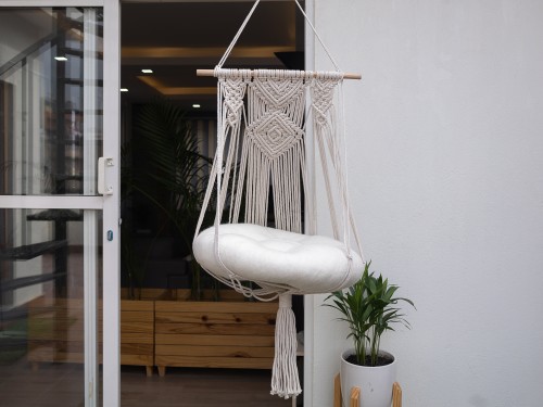 Cat Macrame Hammock Bed with Wool Cushion