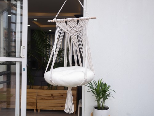 Cat Macrame Hammock Bed with Wool Cushion